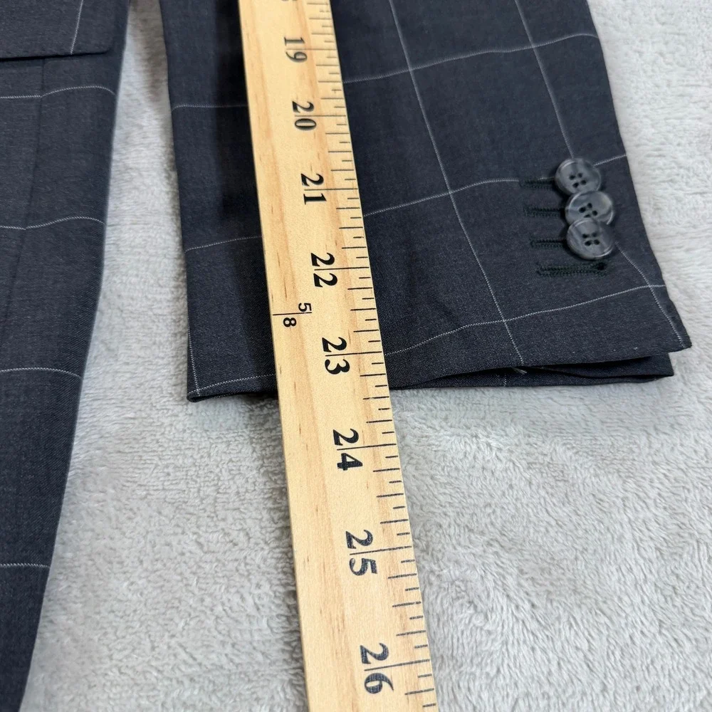 Suitsupply Mens 36R Slim Napoli Charcoal Gray Windowpane Wool Blazer Sport Coat